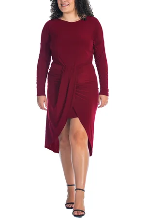 24Seven Comfort Apparel Plus Size Long Sleeve High Low Dress