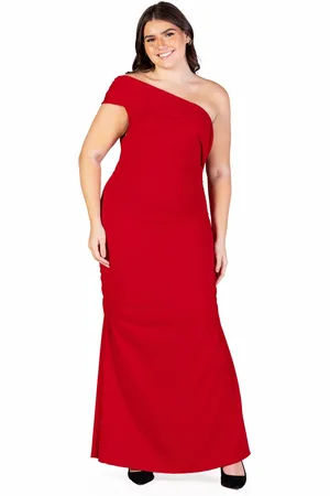 24Seven Comfort Apparel Plus Size Formal One Shoulder Ruched Mermaid Maxi Dress