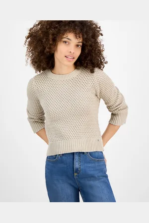 DKNY Petite Cotton Open-Stitch Vented-Hem Sweater
