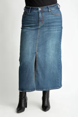 Slink Plus Size Denim Maxi Skirt in 37"length with front slit - Brielle
