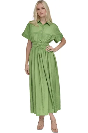 DKNY Petite Textured Drawstring-Waist Shirtdress