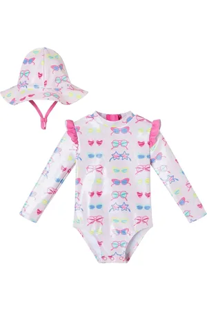 Andy & Evan Infant Sunglasses Print Ruffle Back Rashguard w/Hat