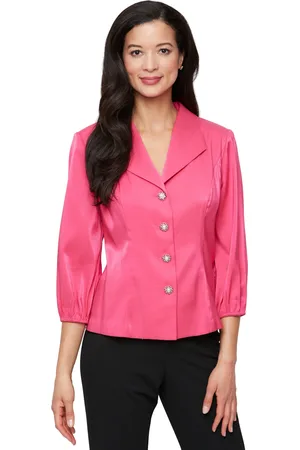 Alex Evenings Petite Button-Front 3/4-Sleeve Shimmer Blouse