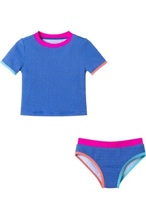 Andy & Evan Toddler/Child Girls w/Lurex Textured Short Sleeve Rash Guard Set