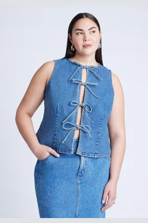 Eloquii Plus Size Tie Front Denim Vest
