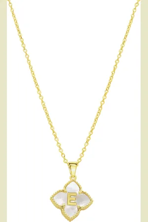 ADORNIA 14K Gold-Plated White Mother-of-Pearl Initial Floral Necklace