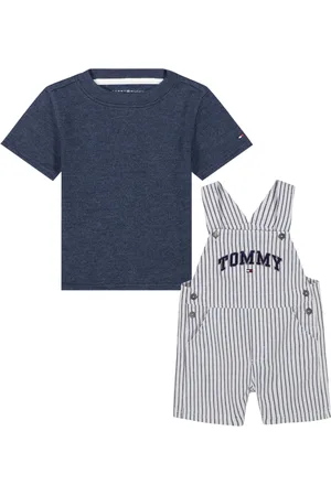 Tommy Hilfiger Baby Boy 2-Piece Solid T-Shirt Vertical Stripe Shortalls Set - Navy blazer, Bright white stripe