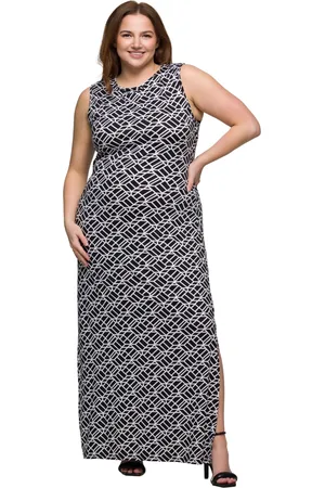 24Seven Comfort Apparel Plus Size Print Sleeveless Side Slit Maxi Dress