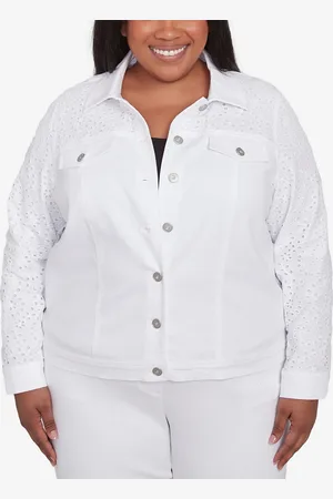 Alfred Dunner Plus Size Crystal Springs Eyelet Denim Long Sleeve Jacket