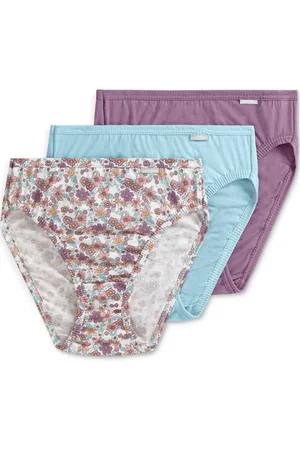 Jockey Elance French Cut 3 Pack Underwear 1485 1487, Extended Sizes - Elissa Floral, Bleached, Silver Plum