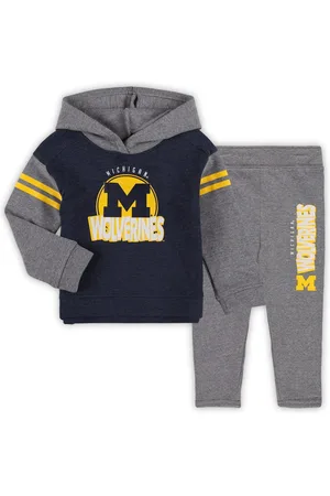 Outerstuff Girls Toddler Michigan Wolverines Clubhouse Pullover Hoodie and Legging Set - Navy, Heather Gray