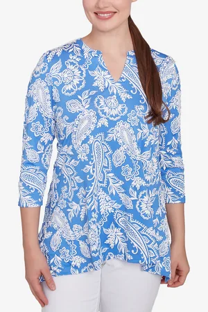 RUBY Petite Jacobean Paisley Puff Print V-Neck Top