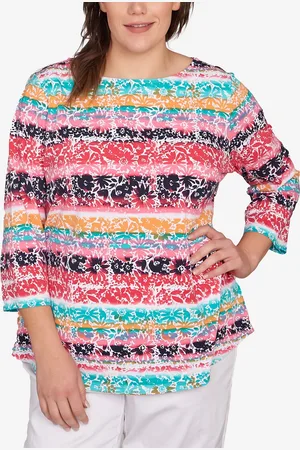 RUBY Plus Size Watercolor Floral Stripe Top