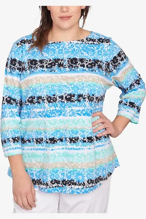 RUBY Plus Size Watercolor Floral Stripe Top