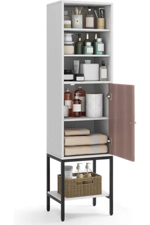 Costway 57" Bathroom Tall Cabinet with 1 Door and 4 Shelves Freestanding Floor Cabinet