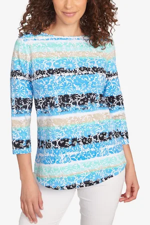 RUBY Petite Watercolor Floral Stripe Top