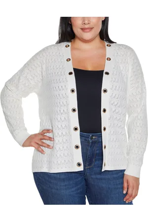Belldini Plus Size Black Label Pointelle and Grommet Open Cardigan Sweater