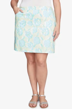 Hearts of Palm Plus Size Tropical Print Pull On Skirt