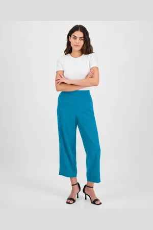 Anne Klein Petite Textured Pull-On Mid-Rise Wide-Leg Pants