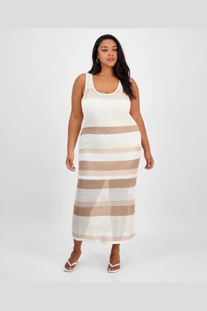 Bar Iii Trendy Plus Size Open-Stitch Striped Midi Dress, Exclusively at Macy