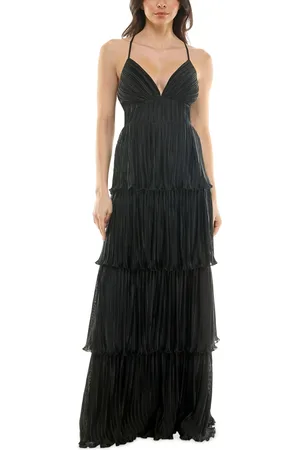 Emerald Sundae Juniors V-Neck Ruffle-Tiered Sleeveless Gown