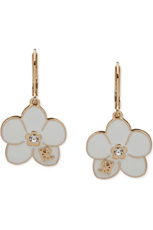 Karl Lagerfeld Gold-Tone Enamel Flower Logo Drop Earrings