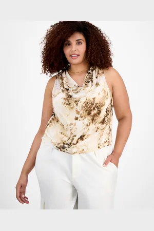 Bar Iii Plus Size Printed Chiffon Cowlneck Sleeveless Top, Exclusively at Macy