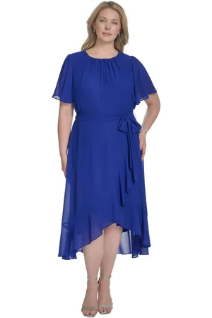 Jessica Howard Plus Size Chiffon Tie-Waist Ruffle-Trim Midi Dress