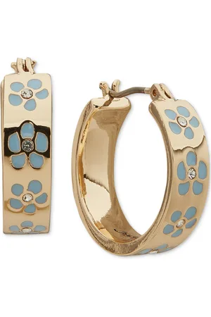 Karl Lagerfeld Gold-Tone Enamel Flower Inlay Small Hoop Earrings, 0.68" - GLD/BLUE