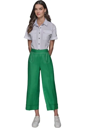 Karl Lagerfeld Petite Linen-Blend Wide-Leg Pants