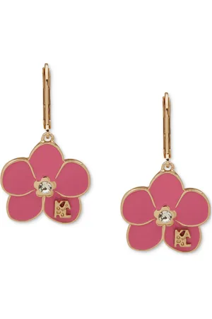 Karl Lagerfeld Gold-Tone Enamel Flower Logo Drop Earrings