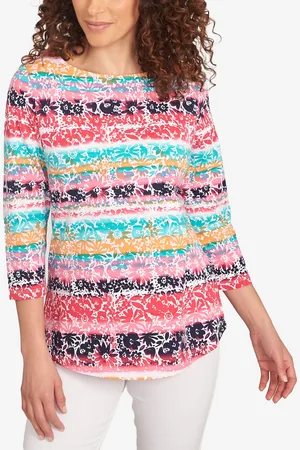 RUBY Petite Watercolor Floral Stripe Top