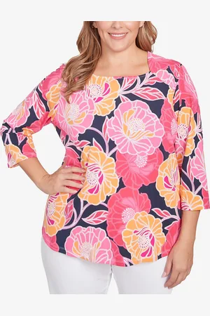 RUBY Plus Size Bold Poppies Envelope Neck Top