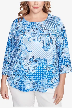 RUBY Plus Size Mixed Pattern Sublimation Knit Crew Neck Top