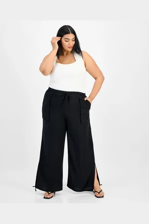Bar Iii Trendy Plus Size Split-Hem Wide Linen Pants, Exclusively at Macy