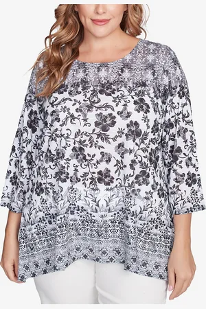 RUBY Plus Size Floral Ombre Border Sublimation Knit Top