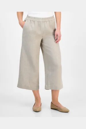 Charter Club Petite 100% Linen Wide-Leg Cropped Pants, Exclusively at Macy