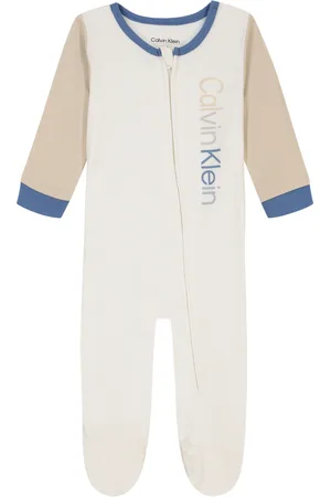 Calvin Klein Baby Boys Colorblock Zip-Front Footed Coverall - Coronet blue, Peyote, Marshmallow