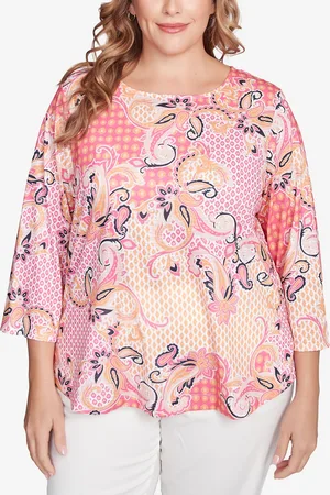 RUBY Plus Size Mixed Pattern Sublimation Knit Crew Neck Top