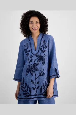 Charter Club Petite Embroidered Linen Tunic, Exclusively at Macy
