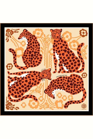 Jessie Zhao New York Silk Bandana Scraf Of Leopards With Floral Fountain