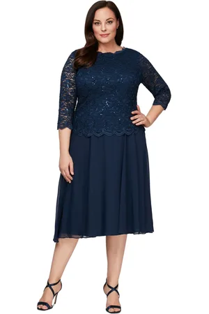 Alex Evenings Plus Size Sequined Lace A-Line Dress