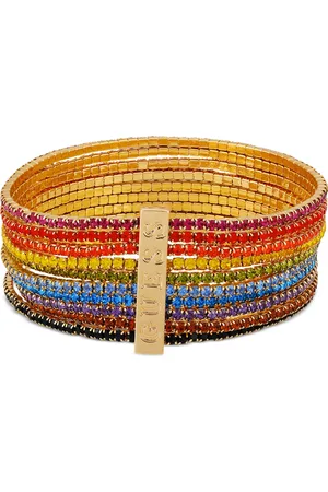 Guess Tone Rainbow Rhinestone Multi-Row Stretch Bracelet