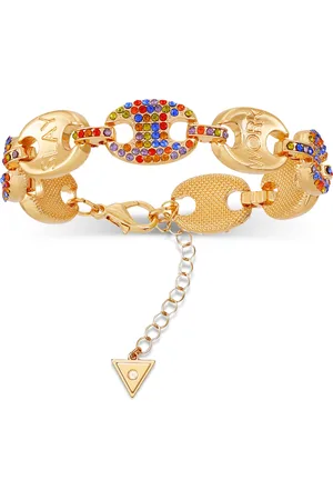 Guess Tone Rainbow Rhinestone Large Link Flex Bracelet