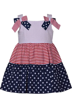 BONNIE BABY Baby Girls Americana Mixed Print Bow Shoulder Dress