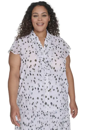 Calvin Klein Plus Size Dot-Print Ruffled Blouse