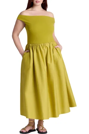 Eloquii Plus Size Boat Neck Mixed Fabric Dress