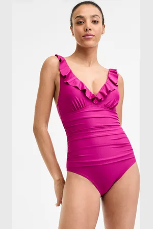 DKNY Ruffle Plunge Underwire Tummy Control One-Piece Swimsuit, Created for Macy