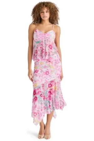 Steve Madden Womens Floral Print Handkerchief Hem Sleeveless Top Lacie Printed Asymmetric Midi Skirt