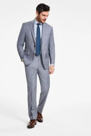 Michael Kors Mens Classic Fit Wool Blend Stretch Solid Vested Suit Separates